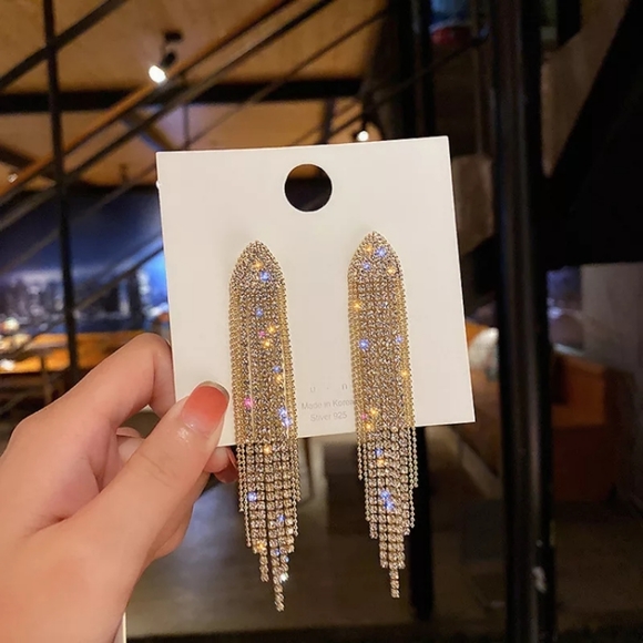 New Luxury Gold Beaded Tassel Bling Earrings - Picture 2 of 3